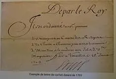 Lettre de cachet du Roy